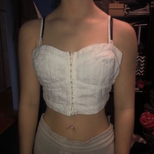 White crop top that “buttons” in front